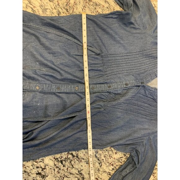 Caren Sport Blouse Size 2XL 100% Cotton button pleated tie back long sleeve blue - Picture 5 of 9